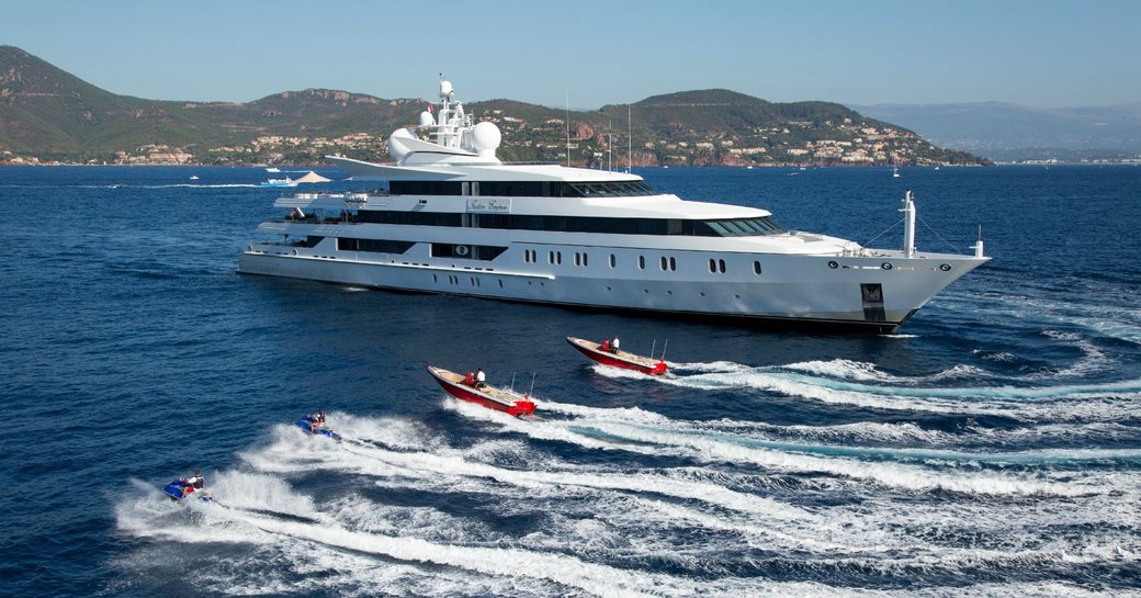superyacht ‘Indian Empress’ anchored alongside water toys and tenders