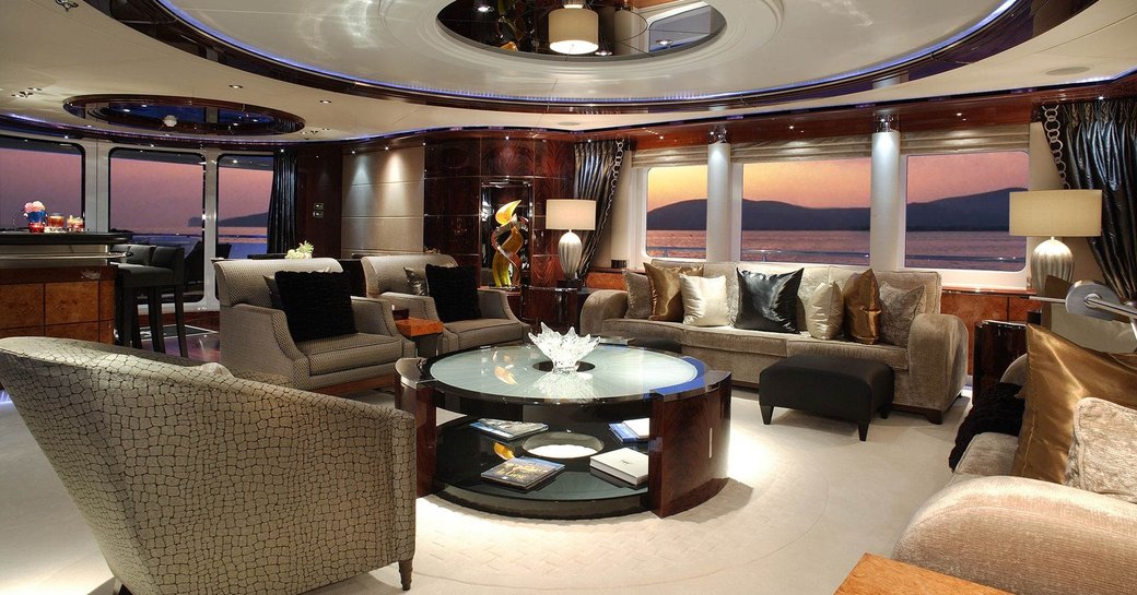 Art Deco-style main salon on board charter yacht Talisman Maiton