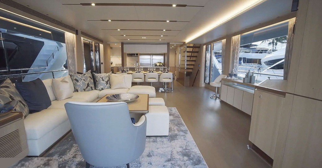 Sundrenched interior on motor yacht Aqua Life