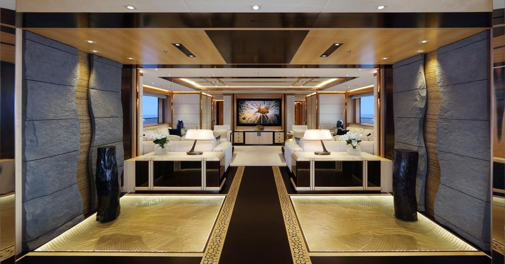 exquisitely styled main salon on board motor yacht FORMOSA 