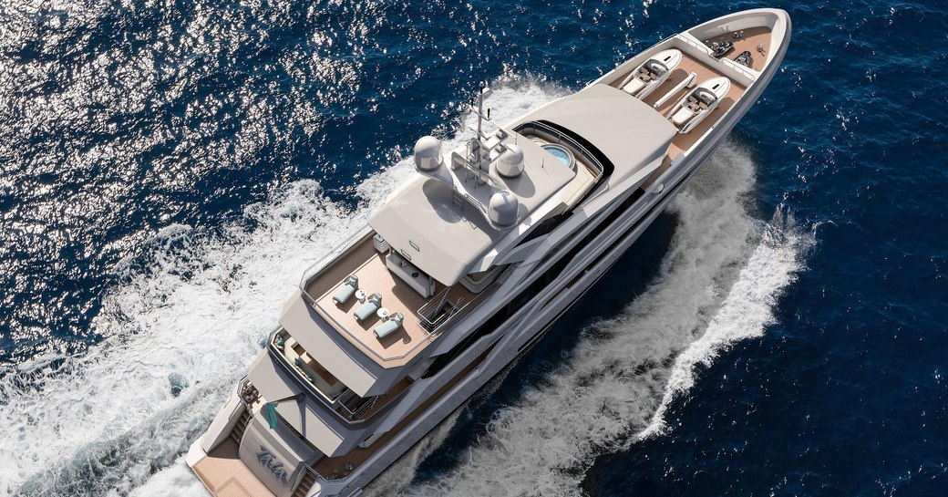 Superyacht Project Tala on water viewed from above