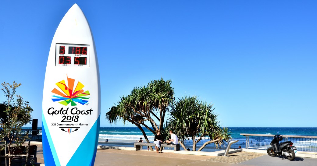 signage for the Gold Coast 2018 in Surfers Paradise, Australia