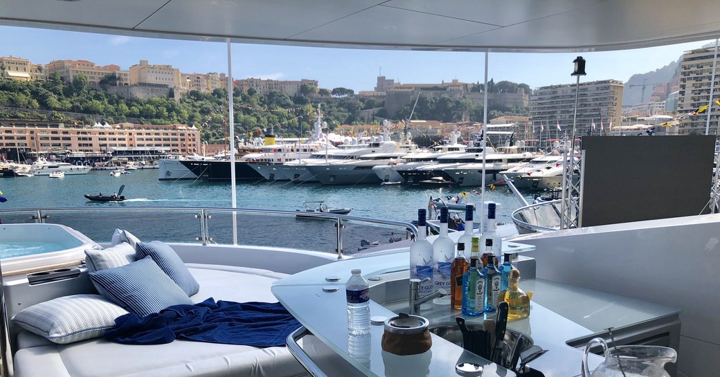 Yachts lined up at the Monaco Grand Prix 