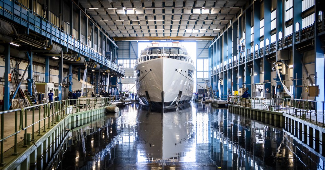 Feadship superyacht VIVA in shed