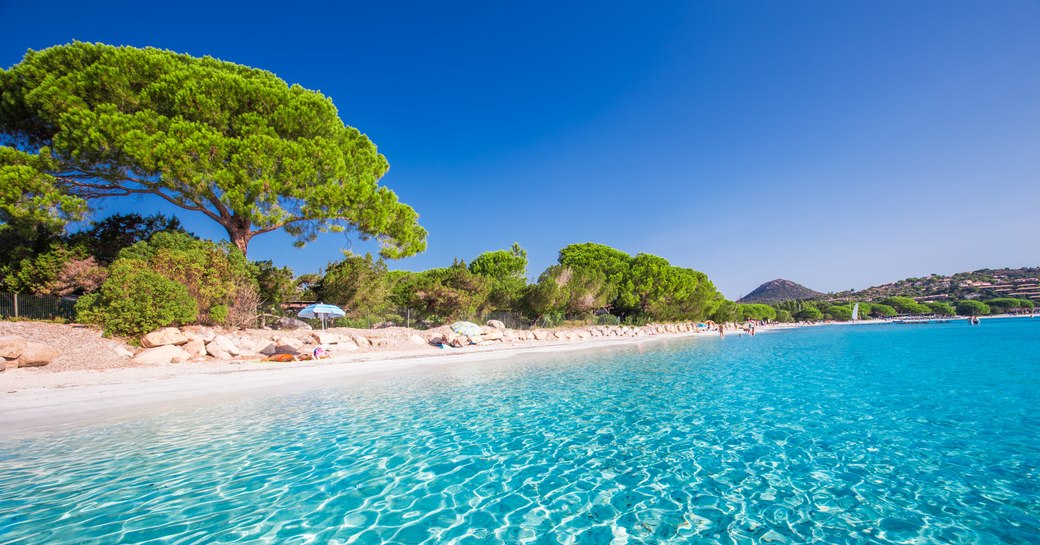 Santa Giulia beach with a glittering lagoon in Corsica