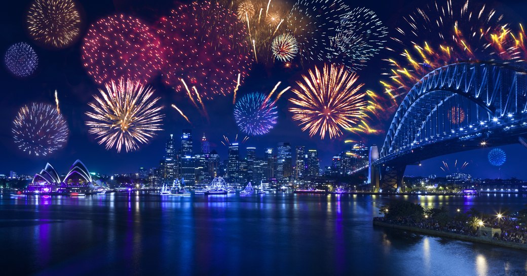 fireworks on new years eve in sydney harbour australia