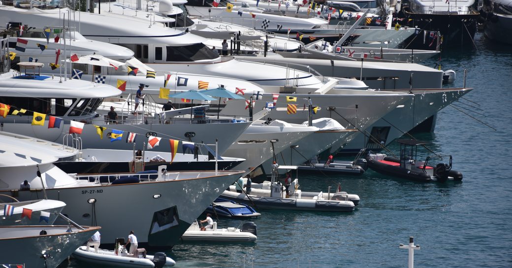 superyachts lined up in Monaco 