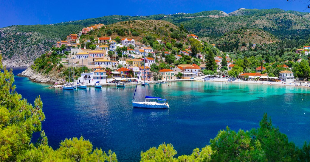 yacht in beautiful anchorage in greece