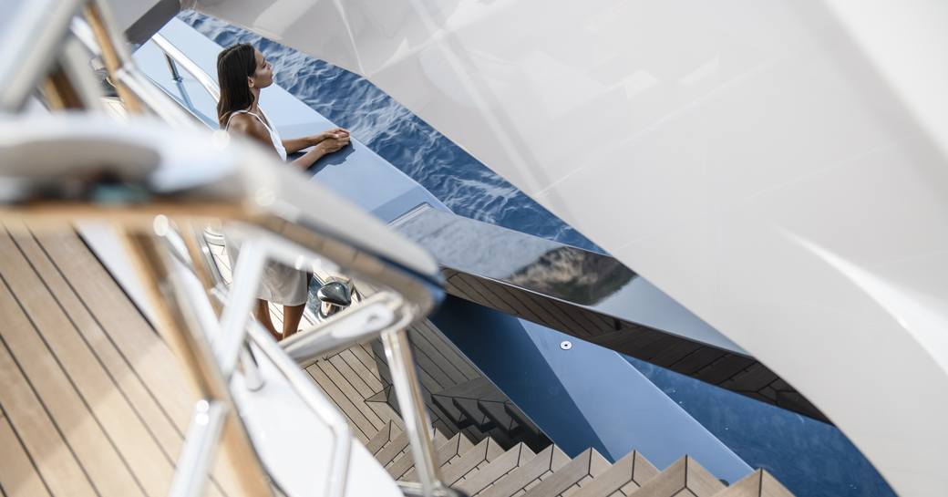 handrails and deck of luxury superyacht