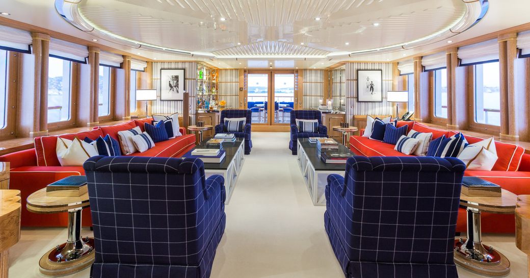 refurbished main salon with new upholstery aboard motor yacht Air