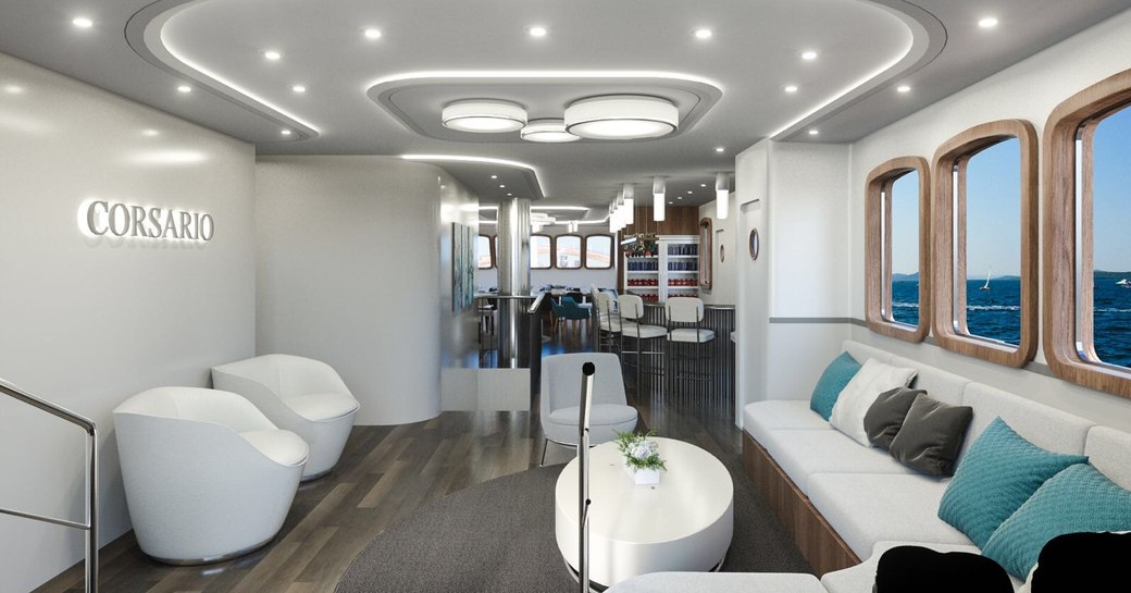 seating area in the main salon aboard luxury yacht CORSARIO 