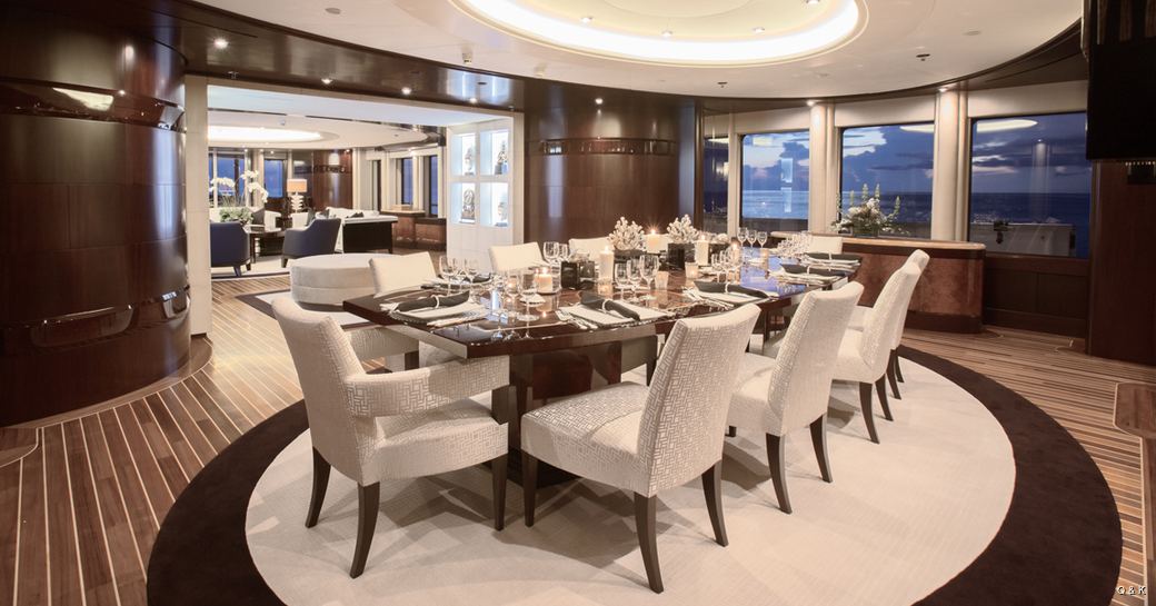 Formal dining area onboard MY Dream 