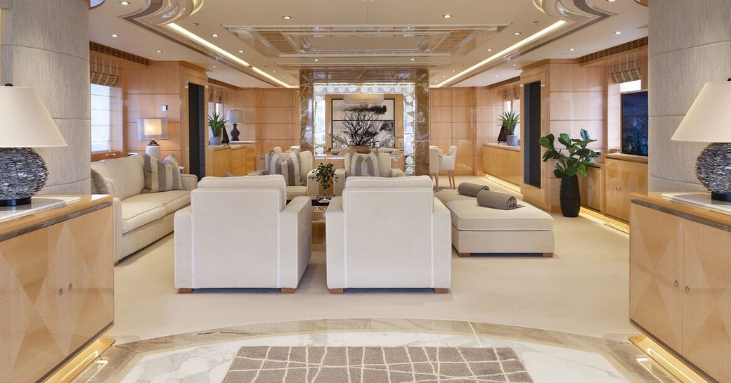 Main salon on board charter yacht LADY JJ