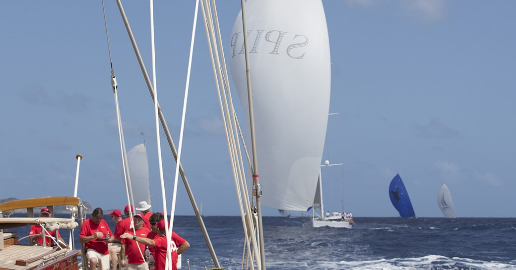 charter yacht SPIIP underway at the Superyacht Challenge Antigua 2017