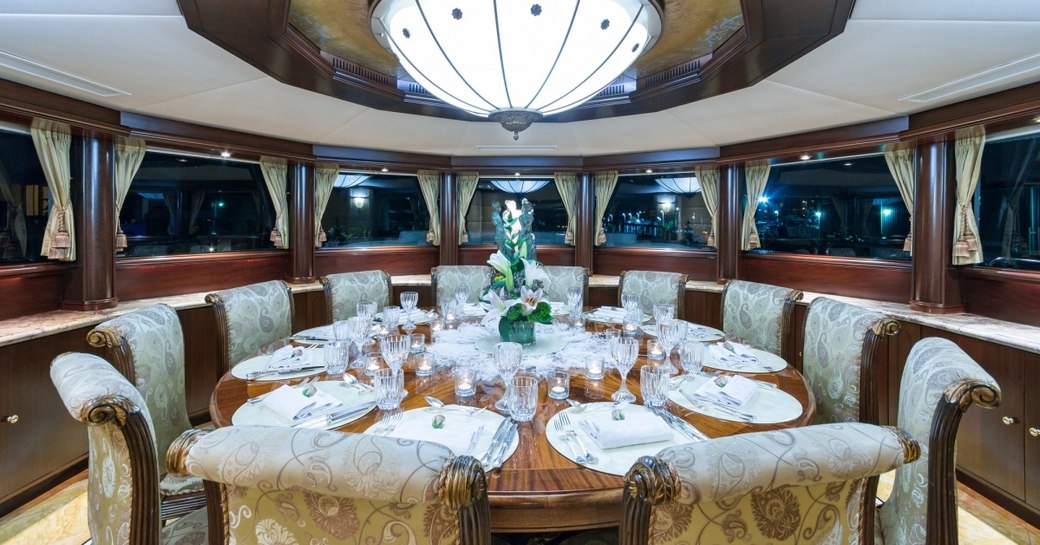 dining salon with wonderful panoramas on board charter yacht STARSHIP 