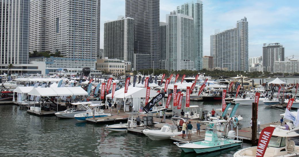 Marina in Miami with motor yacht charters berthed