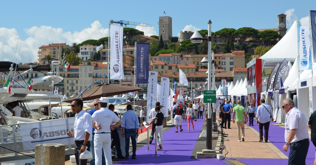 People on Cannes harbour at Cannes Yachting Festival