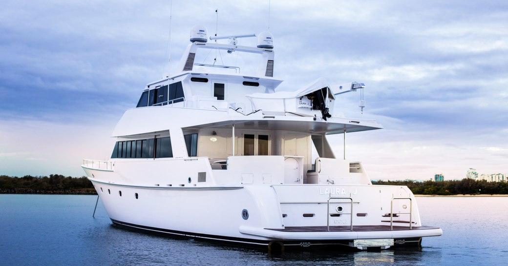 view of swim platform and main deck aft on board superyacht ‘Laura J’ 