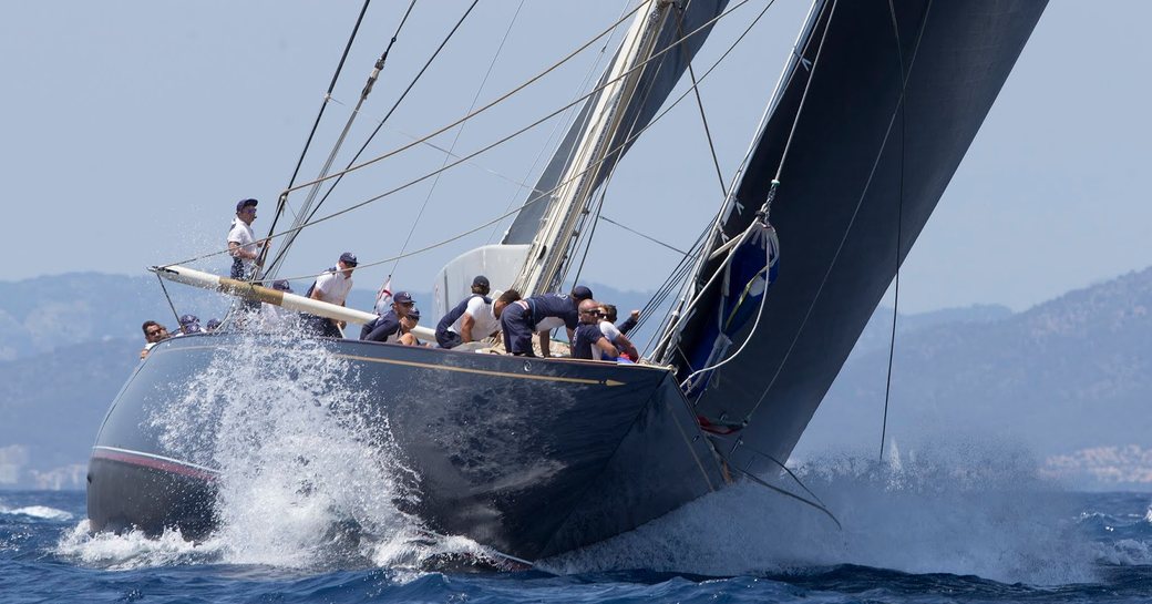 sailing yacht VELSHEDA cuts through the water at Superyacht Cup Palma 2018 