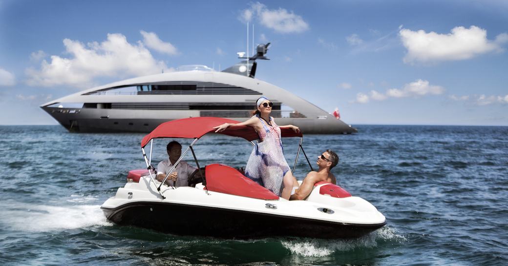 charter guests on tender alongside motor yacht ‘Ocean Emerald’ 