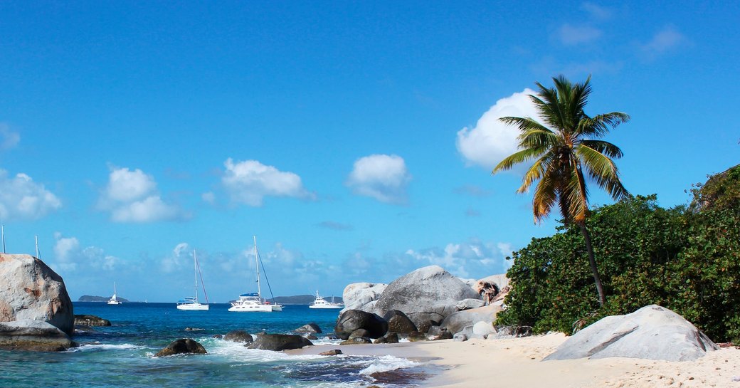 A collection of sailing yachts in the water surrounding the Virgin Islands