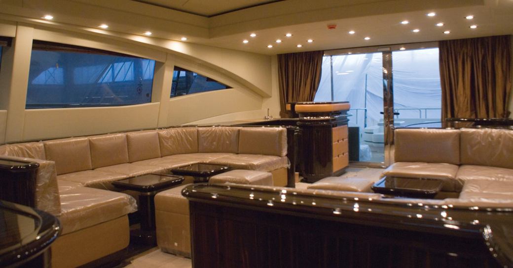 Luxury yacht Orion 1 interiors showing sofas