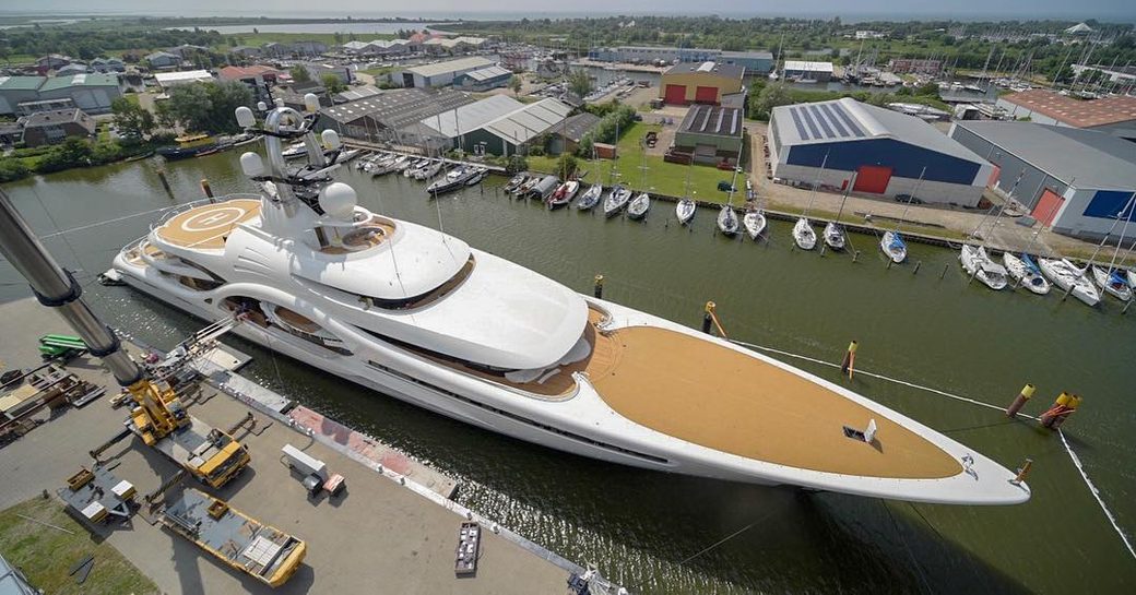 The 110m superyacht 'Feadship 1007' as seen from above