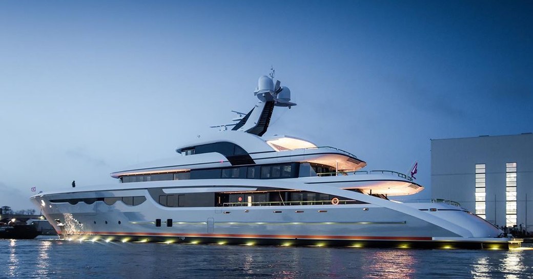 superyacht SOARING by abeking and rasmussen berthed in a marina while on her luxury charter in the Mediterranean 