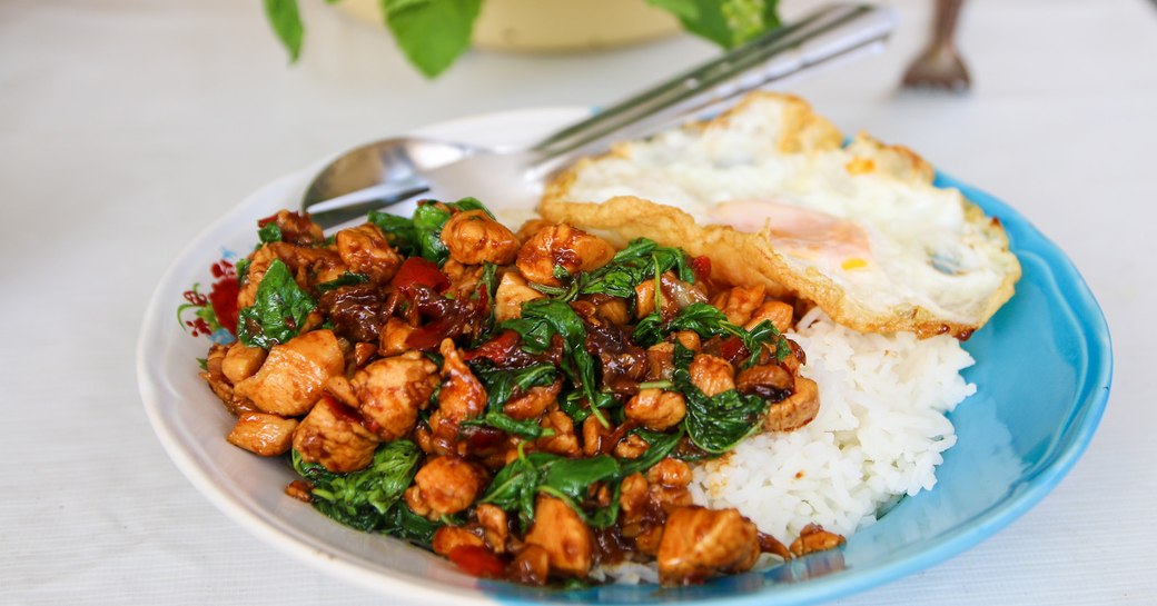 Phat Kaphrao, a stir fried Thai dish with meat and basil, 