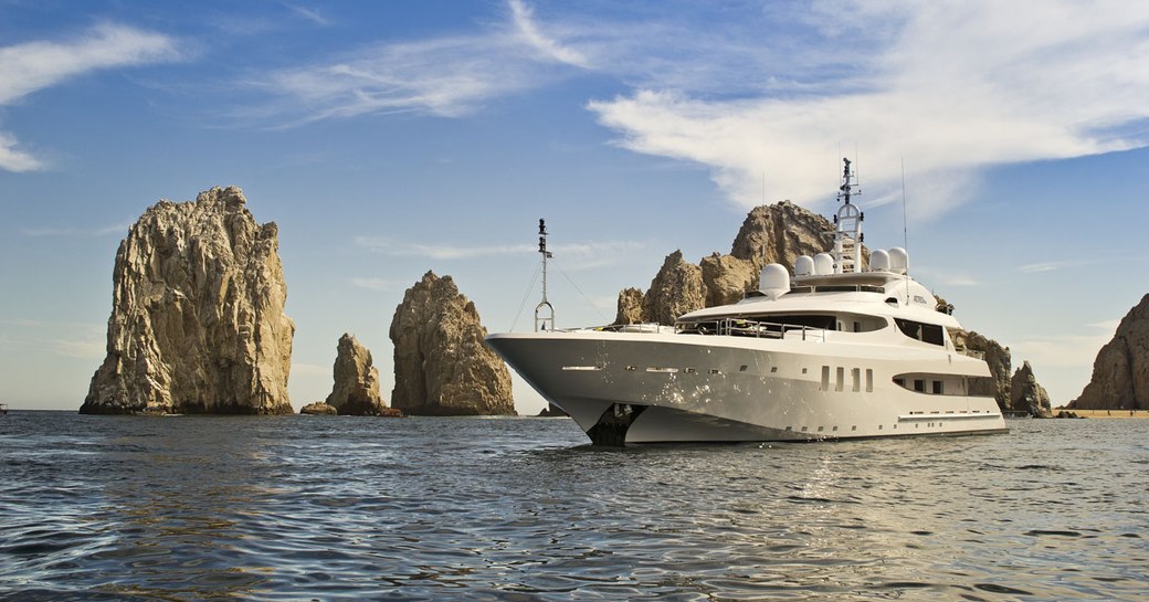 motor yacht Azteca II anchored in Mexico on a luxury yacht charter