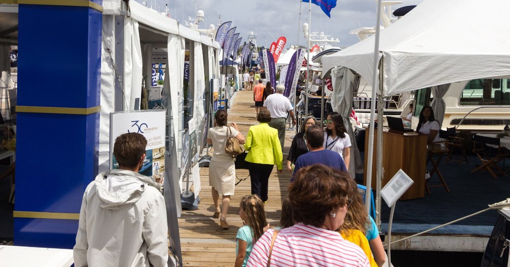 show attendees take to the boardwalks at the Palm Beach Boat Show 2017