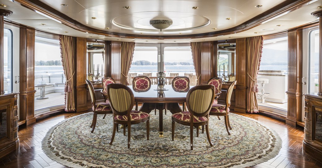 semi-alfresco bridge deck dining area aboard superyacht TITANIA 