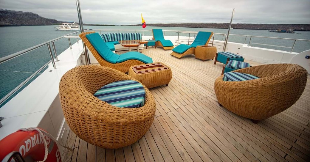 Teak aft deck of motor yacht Grand Daphne