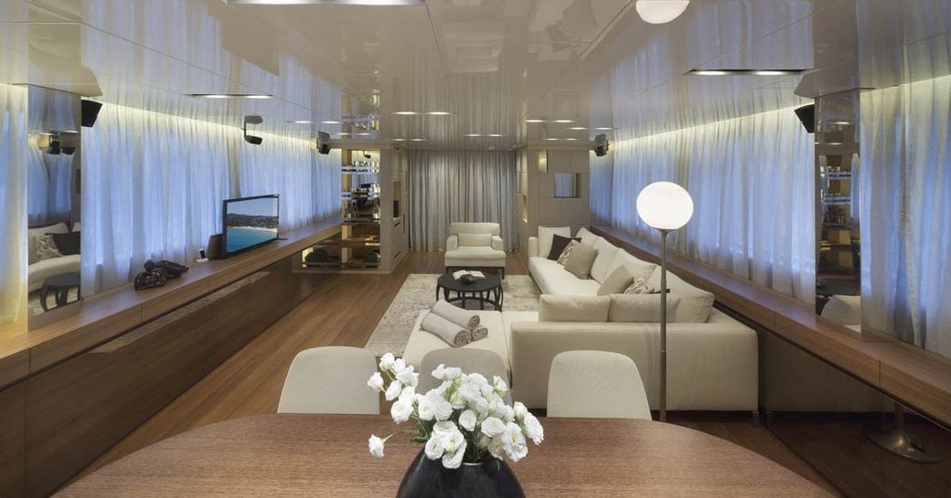 modern, light and airy main salon aboard superyacht INDIGO 