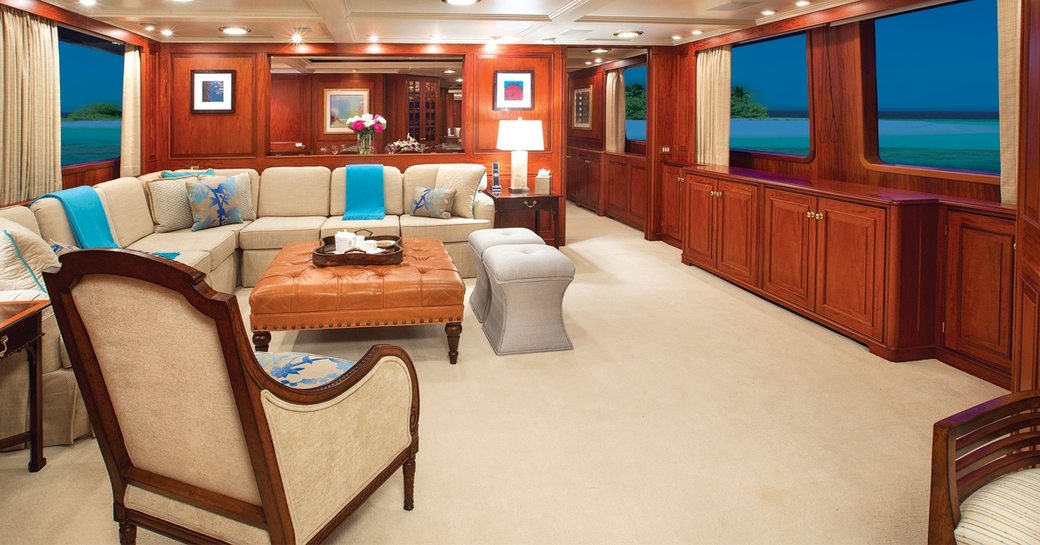 The main salon of luxury yacht 'Lady J'