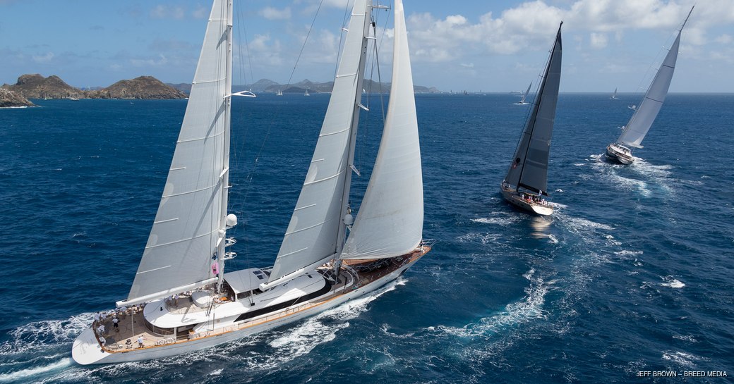 sailing yacht ROSEHEARTY cuts through the water at St Barths Bucket 2017