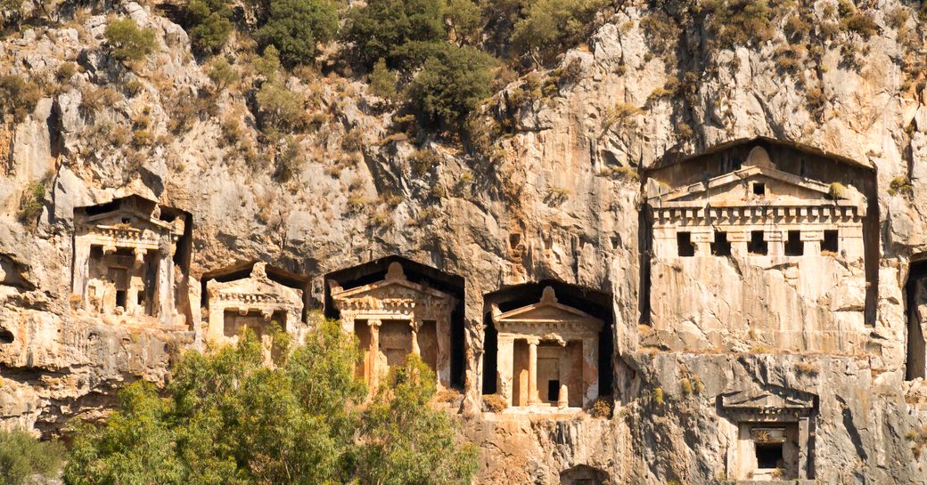 Romain ruins carved into clifftops in Turkey