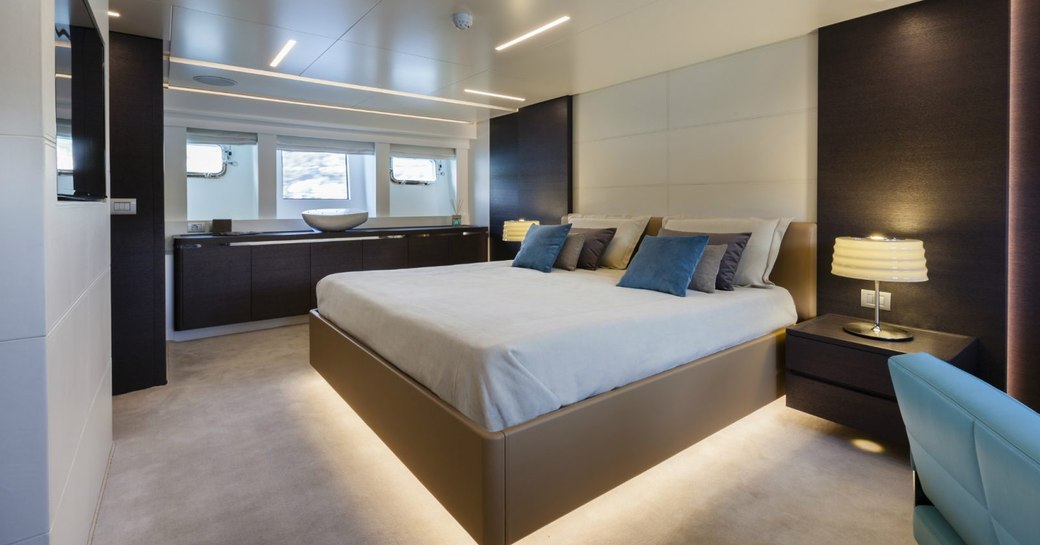 Double bed in cabin on superyacht 55 FIFTYFIVE