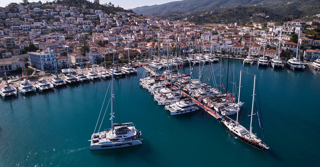 Aerial view looking down on the East Med Multihull & Yacht Charter Show