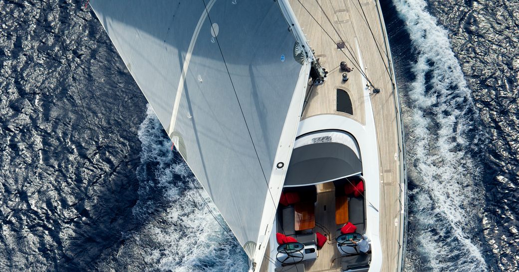 Luxury charter yacht SILVERTIP's deck as seen from above