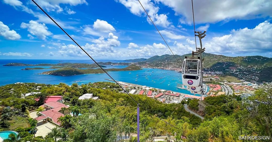 Skyride to Paradise Point US Virgin Islands landscape, cablecars