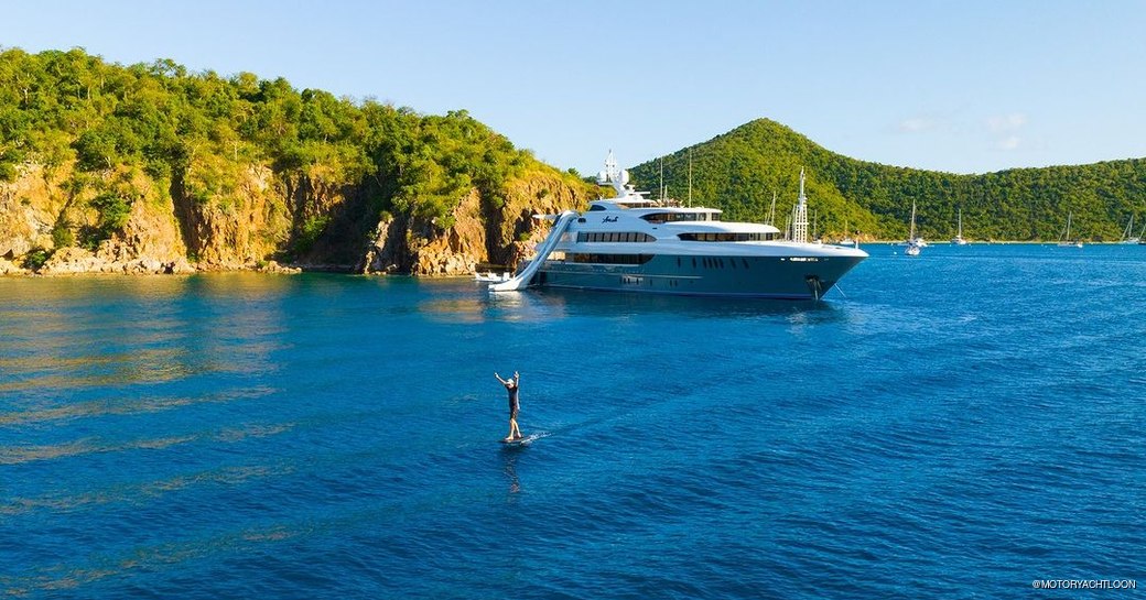 a man using water toys onboard motor yacht loon