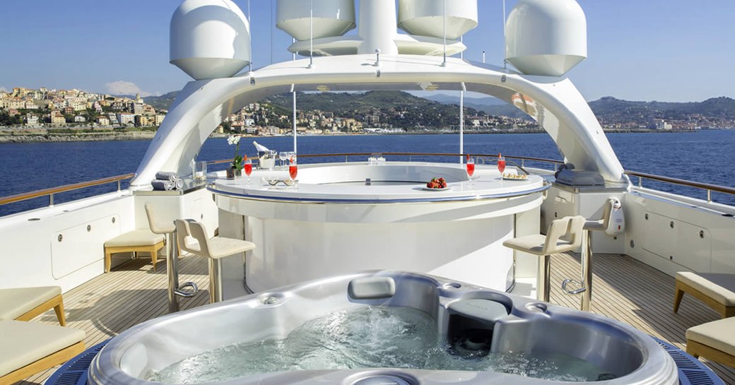 Sundeck Jacuzzi on board charter yacht GHOST III