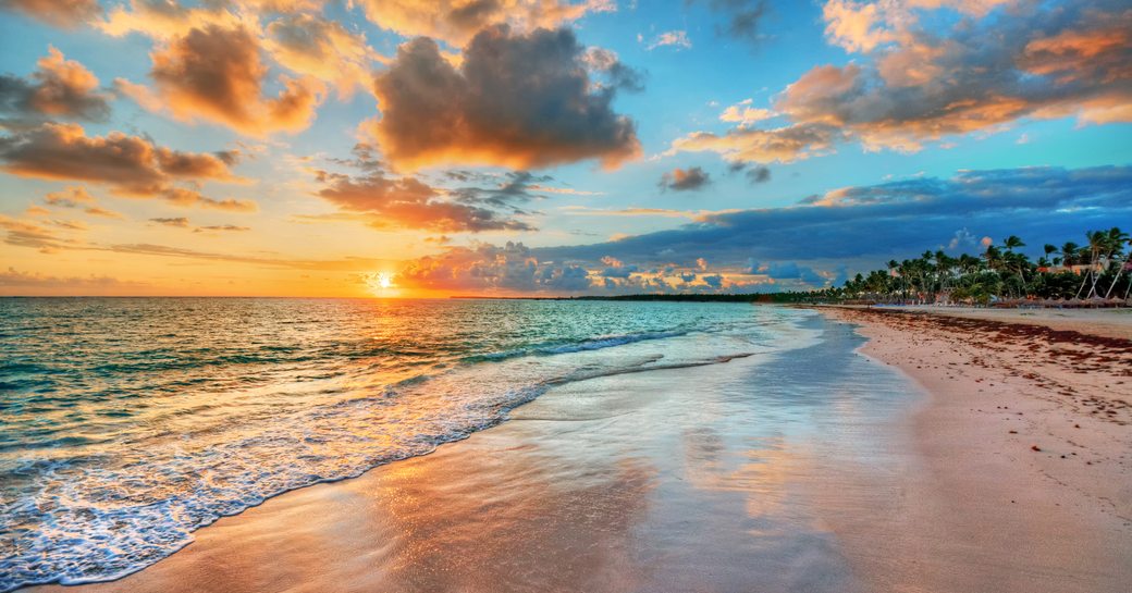 Sunset over Caribbean beach