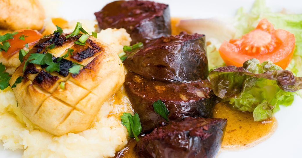 Boudin noir served in a gourmet restaurant in the South of France