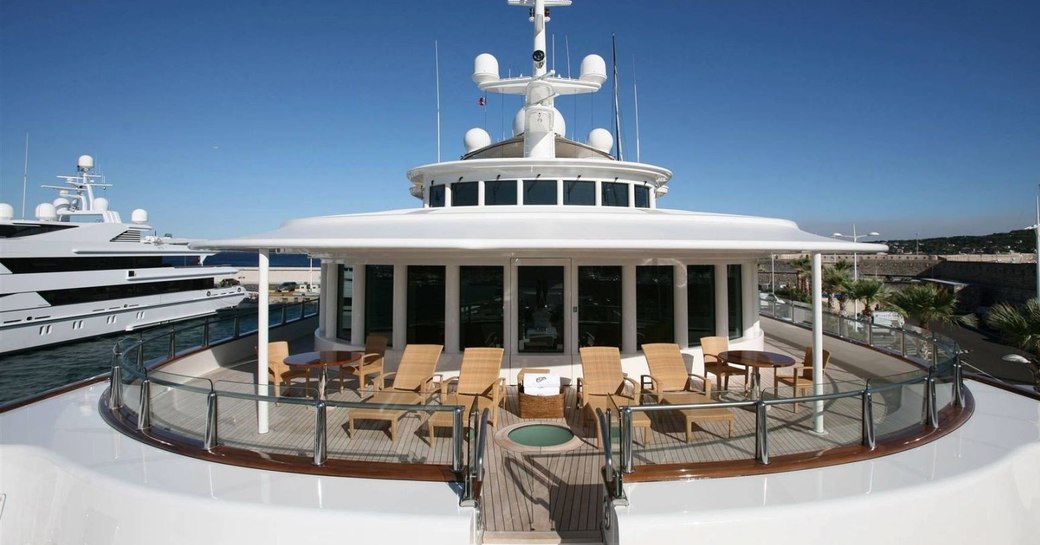 sun loungers line up on the Portuguese bridge aboard motor yacht TATOOSH