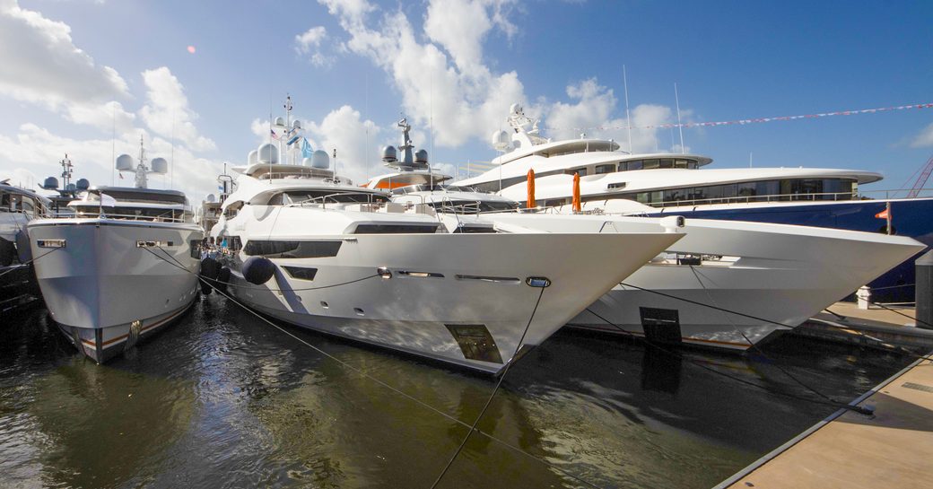 Luxury yacht charters berthed in a row