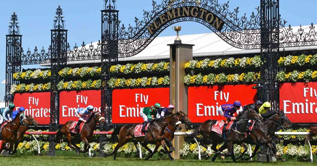 Horses racing at the Melbourne Cup in Australia