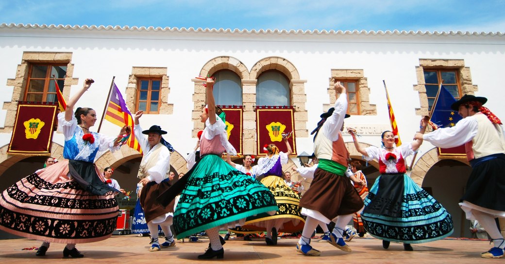 Historical old Spanish dance performance on Ibiza, Santa Eularia, 