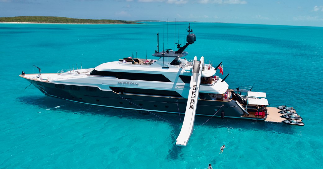 Charter yacht NO BAD IDEAS at sea with water slide